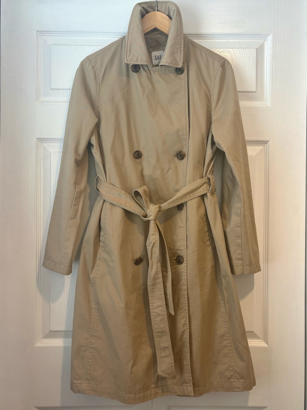 GAP Tan Double-Breasted Trench Coat with Waist Tie